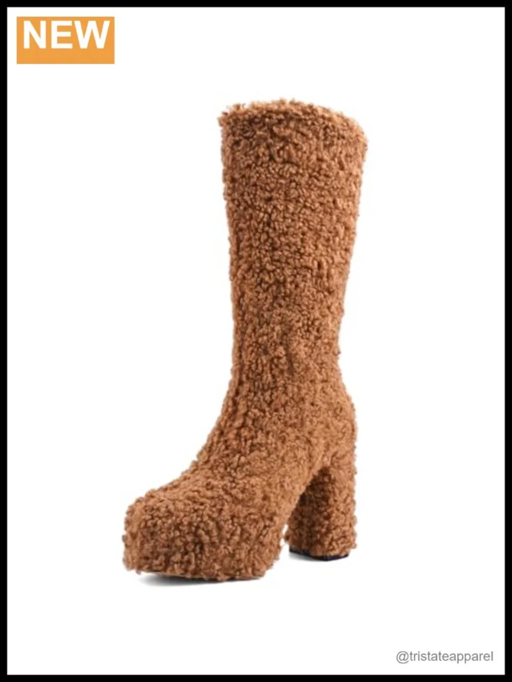 Faux Fur Mid Calf Platform Boots Womens Chunky Heel Winter Boots Side Zip
